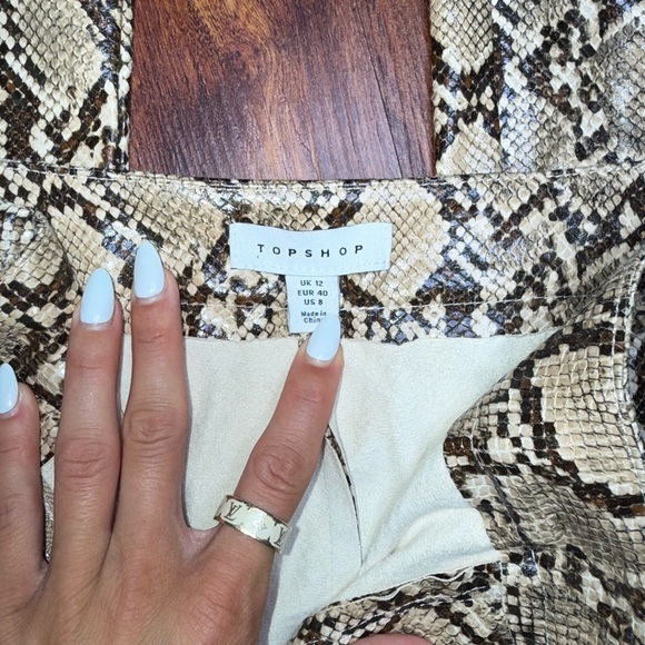 Topshop High Waist Beige Faux Snakeskin Straight Leg Pants - Picture 6 of 8